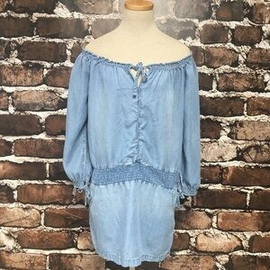 DoDealer Chambray Dress Lightweight Blue Medium